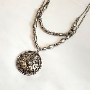 Chico's Silvertone Double Chain Necklace 29"-32"